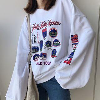 Printed Lantern-sleeve Sweatshirt