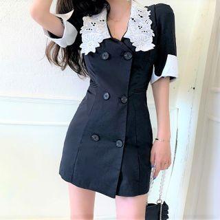 Short-sleeve Double-breasted Mini Sheath Dress