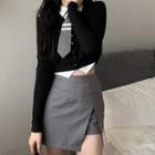 Cropped Cardigan / Shirt With Tie / Mini Skirt