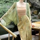 Light Jacket / Floral Midi Skirt / Camisole Top / Set