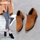 Velvet Ruffle-trim Block-heel Ankle Boots