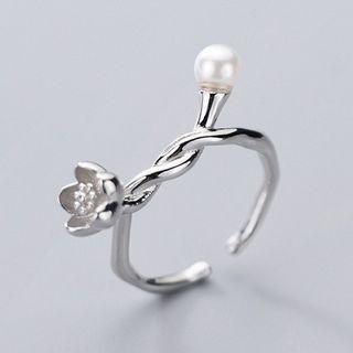 Faux Pearl Flower Twist Open Ring