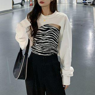 Set: Long-sleeve Shrug + Zebra Print Camisole Top