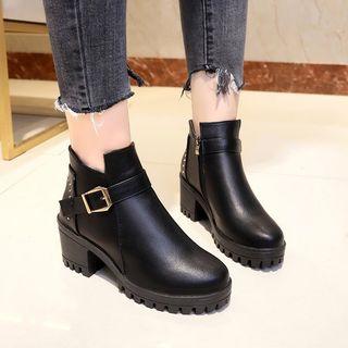 Belt Accent Chunky-heel Short Boots