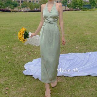 Halter Neck V-neck Sleeveless Dress