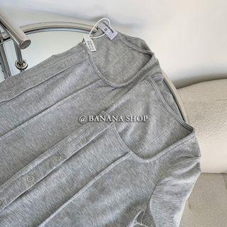 Square-neck Plain Striped Button-up Top