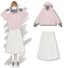 Turtleneck Hoodie / Midi A-line Skirt