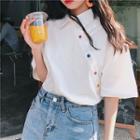 Elbow-sleeve Asymmetric Polo Shirt