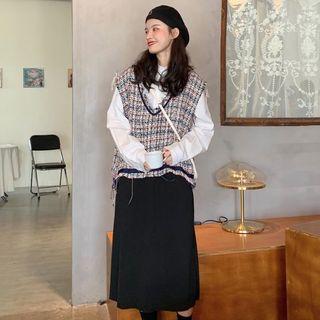 Knit Vest / Shirt / Midi Skirt