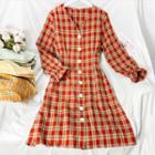 Tie-waist Plaid V-neck Shirtdress