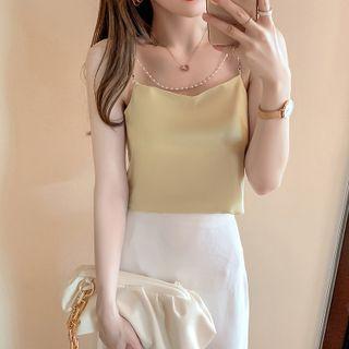 Beaded Strappy Satin Camisole Top