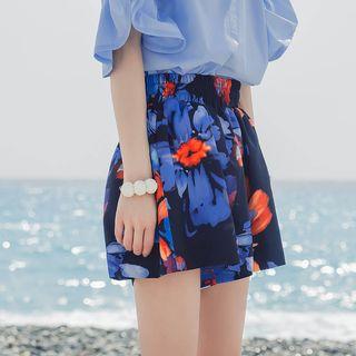 Flower Print Shorts Navy Blue - One Size