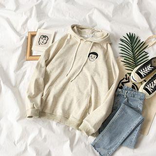 Cartoon Embroidered Hoodie Beige - One Size