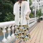 Long-sleeve Tie-back Top / Flower Print A-line Midi Skirt