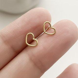 Heart Stud Earring 1 Pair - Stud Earring - Heart - Gold - One Size