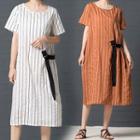 Striped Short-sleeve Medium Maxi Dress