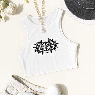 Sun Printed Cropped Tank Top