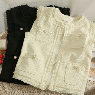 Fray-edge Tweed Vest Jacket