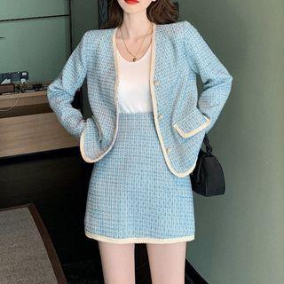 Button-up Tweed Jacket / Mini Skirt