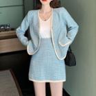 Button-up Tweed Jacket / Mini Skirt