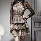 Set: Mesh Panel Python Print Blouse + Layered A-line Mini Skirt