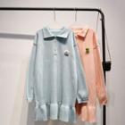 Flower Detail Long-sleeve Knit Collared Dress