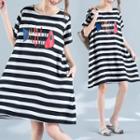 Printed Striped Short Sleeve Dress