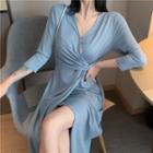 3/4-sleeve Twisted Midi Knit Dress