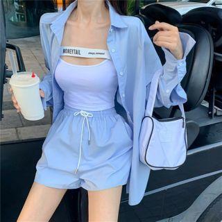 Long-sleeve Shirt / Lettering Camisole Top / Shorts