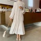 Mock Neck Frilled Dotted Maxi Dress