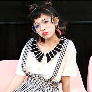 Set: Short-sleeve Collared T-shirt + Suspender Skirt