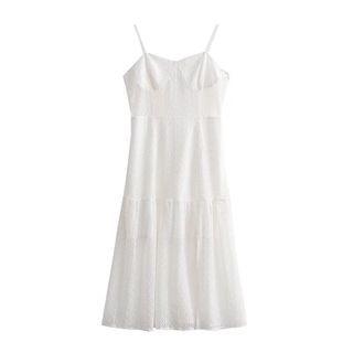 Spaghetti Strap Lace Tiered Midi A-line Dress