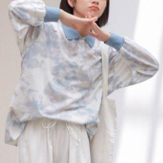 Contrast Collar Tie-dye Print Polo Sweatshirt