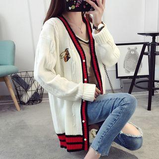 Bee Embroidered Striped Cardigan