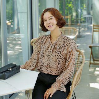 Tie-neck Ruffled Leopard Blouse