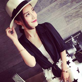 Elbow Sleeve Tie Front Chiffon Jacket