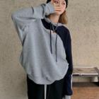 Long-sleeve Two-tone Hoodie Gray - One Size