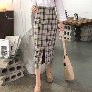 Check Long Pencil Skirt