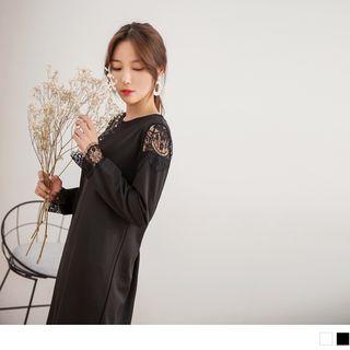 Long Sleeve Lace Panel T-shirt Dress