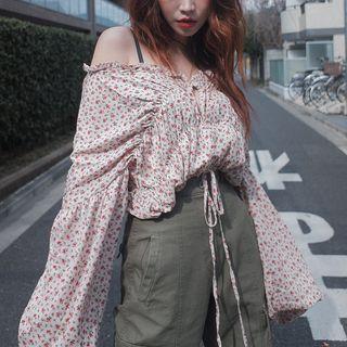 Floral Print Blouse Floral - Ivory White - One Size