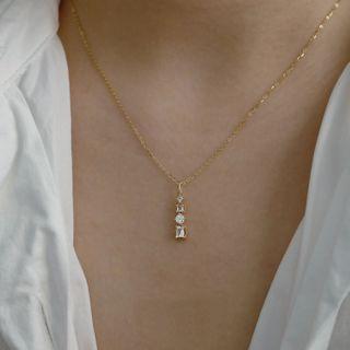 Rhinestone Pendant Sterling Silver Necklace 1 Pc - Rhinestone Pendant Sterling Silver Necklace - Gold - One Size