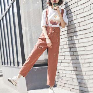 Straight Fit Ripped Denim Suspender Pants