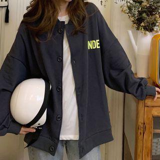 Lettering Print Button Jacket