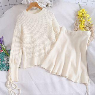 Set Of 2: Long-sleeve Sweater + Knit Skirt