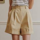 Pleated Rollup-hem A-line Shorts