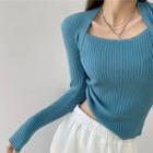 Details Square-neck Ribbed-knit Crop Top In 7 Colors