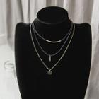 Bar Choker Layered Coin Necklace Black - One Size