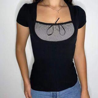 Short-sleeve Square-neck Panel Top