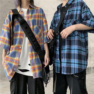 Couple Matching Plaid Short Sleeve Blouse