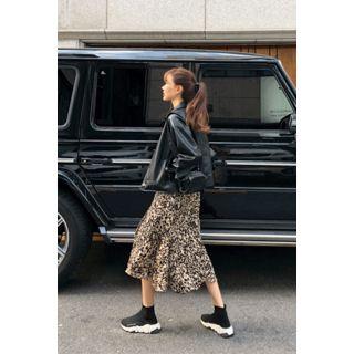 Ruffle-hem Leopard Midi Skirt